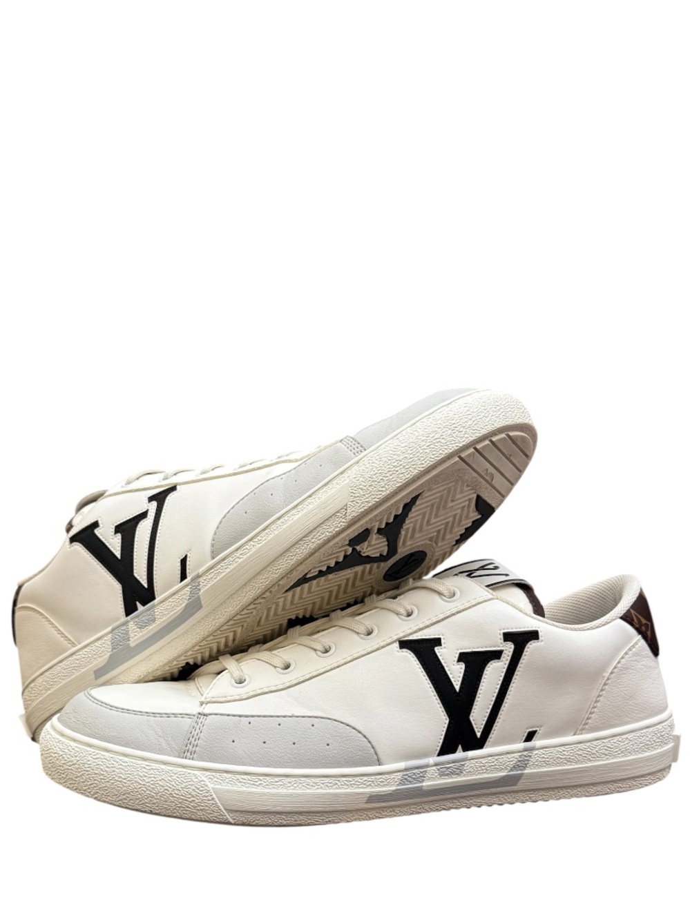 LOUIS VUITTON - WHITE BLACK GREY ALL LEATHER “CHARLIE” SNEAKERS